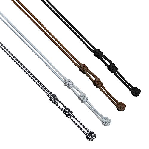 Faay 4 Pcs Face Mask Holder, Glasses Lanyards, Handmade From 25" Cotton Waxed Cord Superior Durability For Men, Women & Kids. Washable Strap In Assorted Colors (Black, Silver, Black-White, Brown) #TOP1