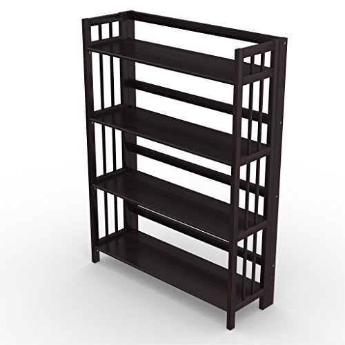 Stony Edge Folding Bookshelf, 4-Tier Book Shelf For Books And Trinkets, No Assembly Folding Shelf, Small Bookshelf For Small Spaces In Home And Office, 45 X 32 X 11.5 Inches, Espresso Wood Finish #TOP6