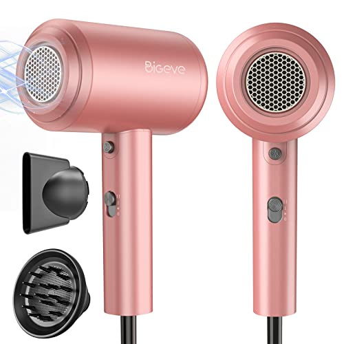 Ionic Hair Dryer with Powerful AC Motor,1800W Professional Hair Dryer with Diffuser and Nozzles,Fast Drying Blow Dryer with Diffuser for Curly Hair (Pink)