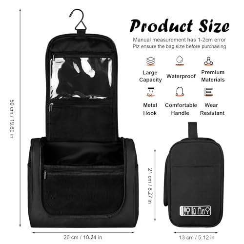 FITDON Large Hanging Toiletry Bag Travel Wash Bag, Waterproof Shaving Bag Gym Shower Bathroom Bag Dopp Kit, Black by FITDON - Image 8
