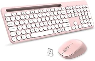 LeadsaiL Wireless Keyboard and Mouse Set, Ergonomic USB Computer Keyboard and Silent Wireless Mouse Combo, Slim Full-size QWERTY UK Layout Keyboard for Windows Laptop PC Desktop/Mac OS-Pink