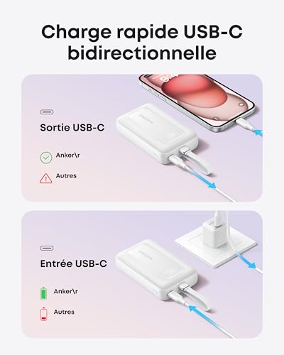 Anker Zolo Power Bank Batterie Externe Haute Vitesse 10 000 mAh Câble USB C Intégré 1 Port USB C 1 Port USB A - vue 7