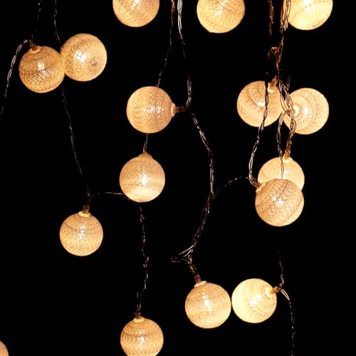 Xmart Lichterkette Lampions 40 LED 6 m/1,18 in Wattestäbchenlampe Externe Batterie Lichterkette Kugeln für Raumbalkon Party Hochzeitsfestival Dekoration (Weiß)