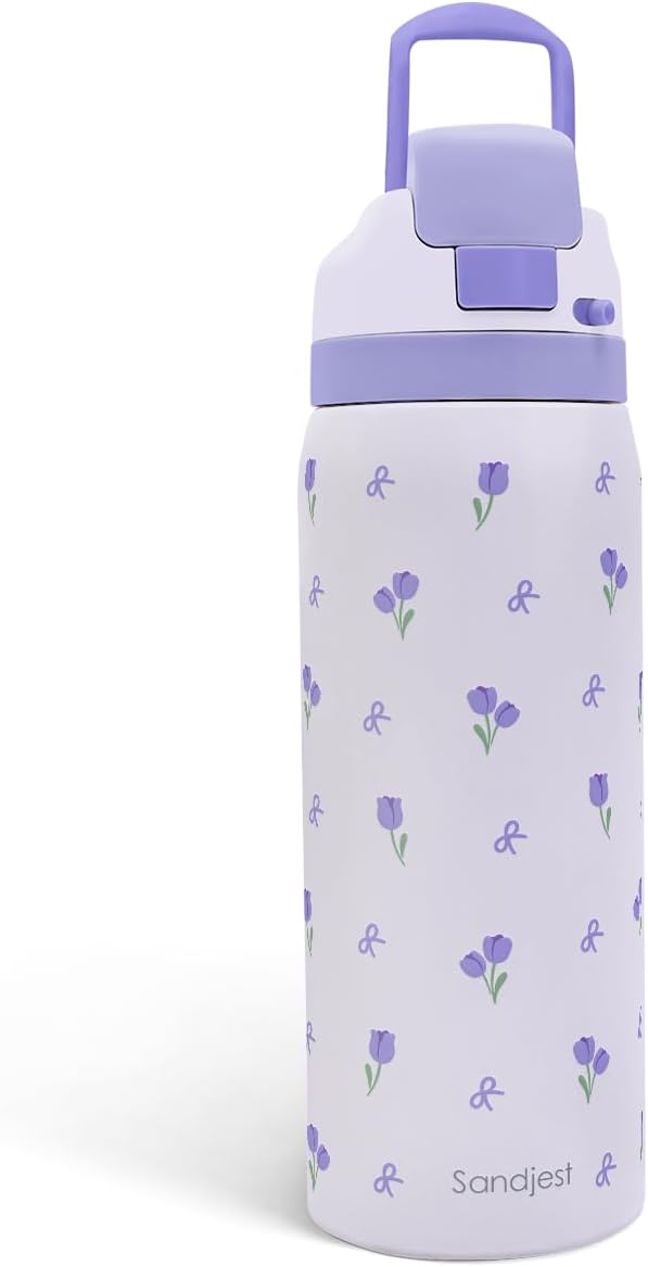 Tulip Insulated Stainless Steel Water Bottle with Straw for Sports and Travel, 32oz, Gifts for Women Girls Friends Teens Birthday Christmas (Purple)