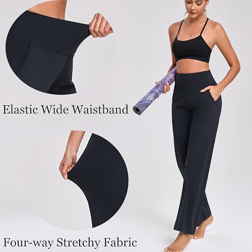 Oalka Women's Wide Leg Pants Hight Waisted Work Casual Yoga Workout Pants with Pockets Petite/Regular/Tall3