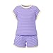 Girls 2 Piece Stripe Casual Outfits Kids Short Sleeve Tops Elastic Waist Wide Leg Beach Shorts Teen Summer Fashion Baggy(Purple, 7-8 Years)