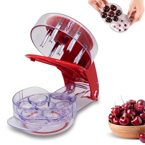 Deshuesador de Cerezas Multifunción de Acero Inoxidable y Plástico sin BPA con Capacidad para 6 Frutas - Accesorio de Cocina Práctico y Duradero - Utensilio Manual para Cocina | 3-Stars
