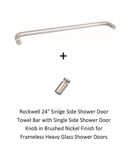 Rockwell 24_ Single Side Shower Door Towel Bar With Single Side Shower Door Knob In Brushed Nickel Finish For Frameless Heavy Glass Shower Doors #TOP1