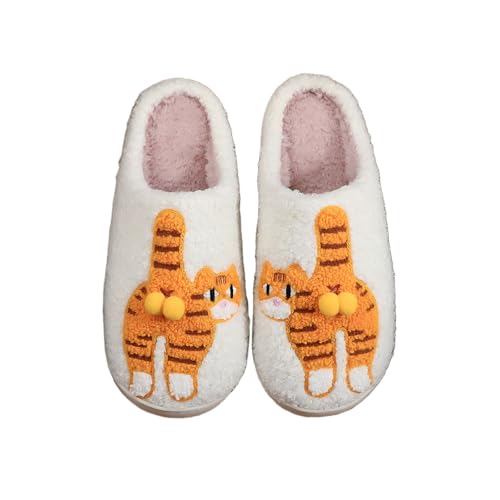 Image of Womens Mens House Slippers Retro Comfy Warm Plush Slip on Fluffy Memory Foam Home Sippers for Winter Indoor Outdoor