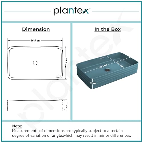 Image of Plantex Ceramic Designer Washbasin for Bathroom /Countertop Bathroom Basin /Rectangle Tabletop Wash Basin for Restaurant /Hotel (Harmony Blue - 26 x 15 x 5 Inch)