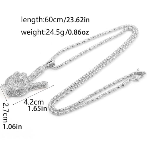 BOMJJOR Rhinestone Pendant Necklace for Men Women Classic Shine Artificial Diamond Glove Metal Necklace (Silver rhinestone) by BOMJJOR - Used condition - Image 2