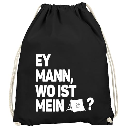 MoonWorks® Turnbeutel Spruch lustig Ey Mann, wo ist mein Zeltt? Stoffbeutel Gymbag Festival-Tasche Party-Tasche Schwarz unisize