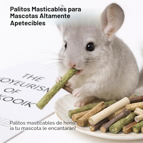 Miniatura 4 de Rowglow 120g Barritas De Manzano Heno Bambú Natural Para Conejos, Palitos Bambu Timothy Manzano Palo Juguete Para Conejo Hamster Cobaya Chinchilla Mezcla 120g