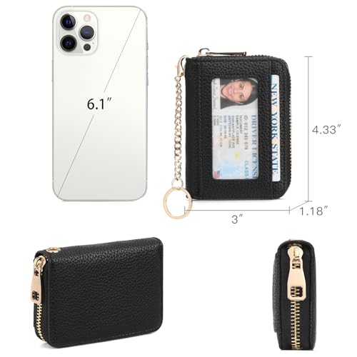 Image of SENDEFN Leather Credit Card Holder for Women RFID Blocking Keychain Wallet Small Accordion Cases with ID Window