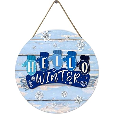 VELLOW Snowman Wooden Hanging Sign Hello Winter Door Hanging Sign Snowflake Front Door Decoration Christmas Winter Welcome Wreath Sign Home Indoor Outdoor Wall Window Decoration 12x12 Inches Cover
