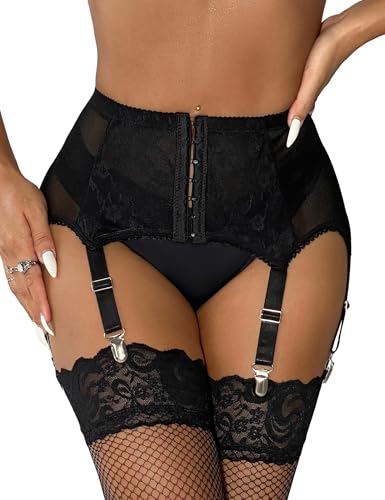 Medias y ligas | Comeondear Liguero Mujer Talla Grande Sexy Liguero Cintura Alta Encaje Con 6 Clips Ajustables Liga Transparente Lenceria Sexy Elástico Ligas Para Medias Ropa Interior Lingerie 1-Negro M-L