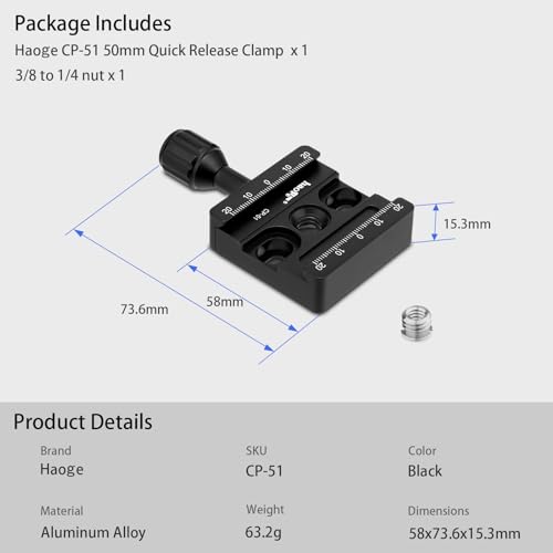 Haoge CP-51 50mm Screw Knob Quick Release Clamp Adapter Mount for Quick Release QR Plate Camera Tripod Ballhead Monopod Ball Head Fit Arca Swiss - Image 7