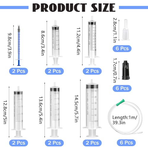 Forbabe 30 Stück Spritze ohne Nadel 1 ml 5 ml 10 ml 20 ml 30 ml 60 ml Kolostrum Spritze mit Schlauch Wiederverwendbare Plastikspritze Set für Labors Tierfütterung Pflanzenbewässerung