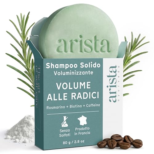 Arista Shampoo Solido Rosmarino e Biotina, Shampoo Voluminizzante Capelli Fini e Piatti, Dona Volume e Consistenza, Senza Parabeni, Solfati e Siliconi (80 g)