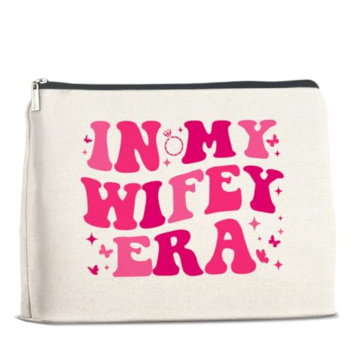 UPNEGE Wifey Makeup Bag Engagement Gifts for Women, Bridal Shower Wedding Bachelorette Party Gifts for Wife Bride, In My Wifey Era Cosmetic Bag Gift