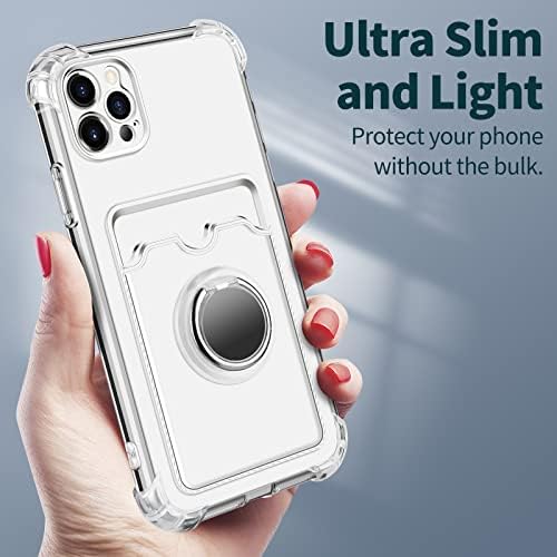 Coolden for iPhone 12 Pro Case Wallet Case with Card Holder Slot Ring Kickstand Slim Soft TPU Silicone Shockproof Transparent Bumper Case Protective Phone Case Cover for iPhone 12 Pro 6.1 inch-Clear