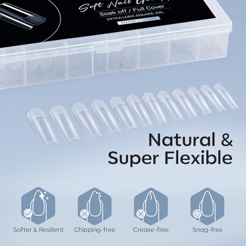 Image of Modelones Long Square XXL Fake Nail Tips - 504Pcs Gel Tips Pre-shaped Half Matte Full Cover Clear Acrylic Gel Kit False Press on Nails for Extension DIY Salon 12Sizes