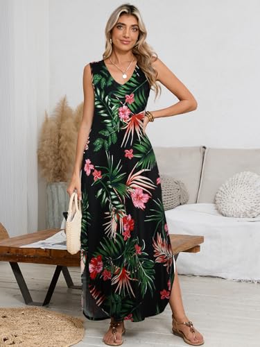 Image of BELAROI Womens Plus Size Maxi Dress Sundress Summer Casual Sleeveless V Neck Pockets Beach Swimsuit Coverup Loose