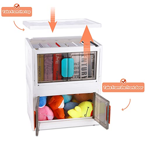 Chemailon Storage Bin With Lid,29 Qt Clear Plastic Toy Organizer Box With Wheels And Visible Clear Door For Home Closet 9.4 X 11.4 X 15.7 Inches 2 Pack #TOP3