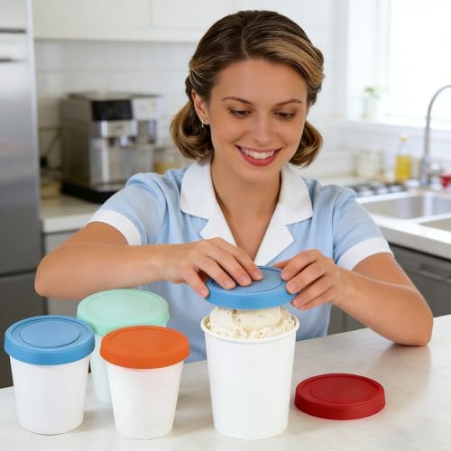 YQMYXG 6 Pack 8 Oz Ice Cream Containers for Homemade, Ice Cream Containers with Silicone Lids Leak-Free, Reusable Ice Cream Storage Containers for Freezer Chocolate Sorbet by YQMYXG - Used condition - Image 5