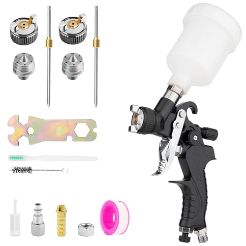 Mini Pistolet à Peinture 125ml avec 2 Buses 0,8mm 1,0mm, HVLP Pistolet Pulvérisateur par Gravité pour Petites Surfaces Peinture Automatique de Meubles