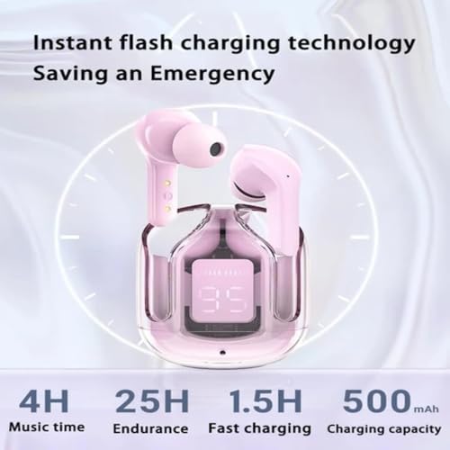 Image of Wireless Bluetooth Earbuds with Transparent Charging Case, Touch Control, Deep Bass Stereo Sound, Noise Reduction, Type-C Fast Charging, Water Resistant for Android and iPhone