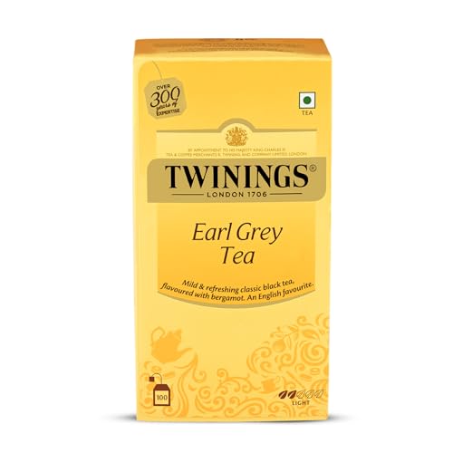 Image of Twinings Earl Grey Tea, 100 Tea Bags| Pack of 1| English Classic Range| Premium Black Tea| Light Strength| With Citrusy Notes of Bergamot|Mild & Refreshing Flavour| Enjoy as Hot or Iced Tea