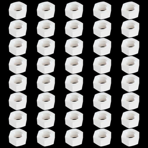 Lyeteung 40 Piezas M8 Tuercas Hexagonales Plástico, Tuerca Hexagonal de Nailon, Tuerca Hexagonal de Nailon de Rosca Gruesa Métrica, Blanco