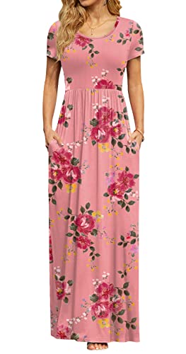 DB MOON Womens Casual Maxi Dresses Short Sleeve Empire Waist