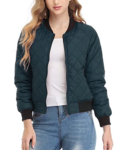 andy & natalie Women's Bomber Jacket Fashion Quilted Casual Lightweight Bomber Jakcets Zip up Outerwear Jacket with Pockets