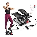 Sunny Health and Fitness Total Body Smart 2-in-1 Stepper Machine, Total Body Workout, Adjustable Hydraulic, LCD Monitor, Resistance Bands, Non-Slip Pedals - SF-S0978SMART