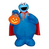 Gemmy Cookie Monster Halloween Inflatable, 3 Ft Tall Lighted Cape Yard Decoration with Jack O Lantern Treat Bag, Sesame Street Outdoor Decor with Stakes and Tethers