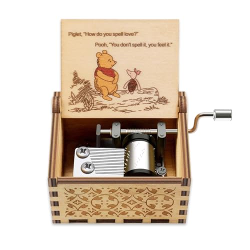 Yesnote Pooh Music Box Gift for Wife, Date Gift for Valentine Day Wife Husband Girlfriend Boyfriend Birthday, Mother Day, Father Day, Anniversary Wooden Hand Crank Music Box Play You Are My Sunshine