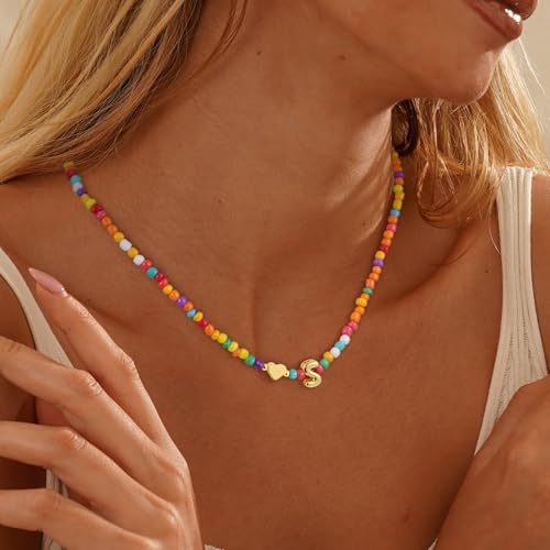 Colorful Initial Necklaces for Girls Kids - Colorful Heart Bubble Initial Letter Necklace Teen Girls Gifts Trendy Stuff Birthday Gifts for 5 6 7 8 9 19 Year Old Girl Gifts3