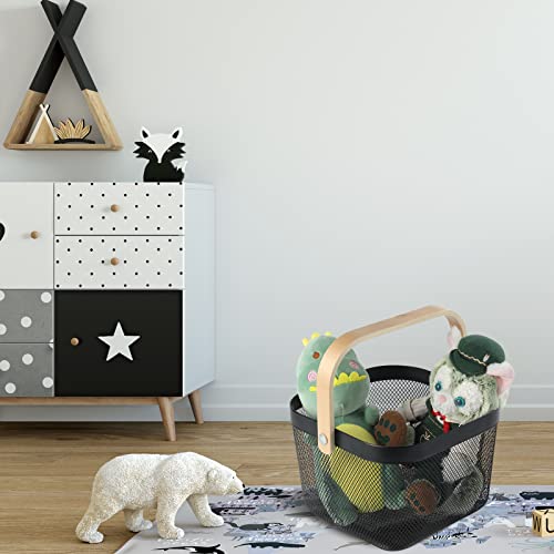 Lifuxiu Metal Mesh Steel Basket Mesh Basket With Handle，Storage Organizer Basket Fruit Vegetable Basket, Solutions For Kitchen, Garden ,Picnic,Gifts And More (Black) #TOP5