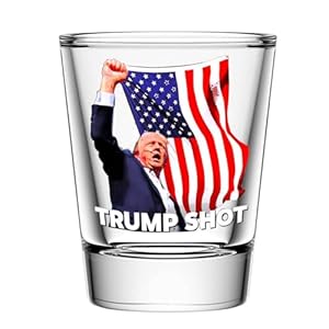 Trump Shot Glass 1.5 oz Heavy Base Shot Glass, Tequila Shot Glass Perfect for Patriotic Celebrations and Political Enthusiasts, Espresso Shot Glass for Vodka, Whiskey, Spirits & Liquors