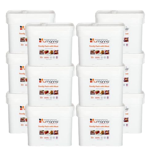 Numanna Family Pack with Meat Bucket 1,752 Servings | 12-Months Emergency Meals | Easy to Prepare for Everyday Use, Prepping & Camping | 25+ Year Shelf Life | Made in USA | Food-Grade Bucket