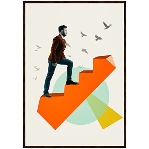 Art mural motivant : tableau escalier encadré bois 50x70cm