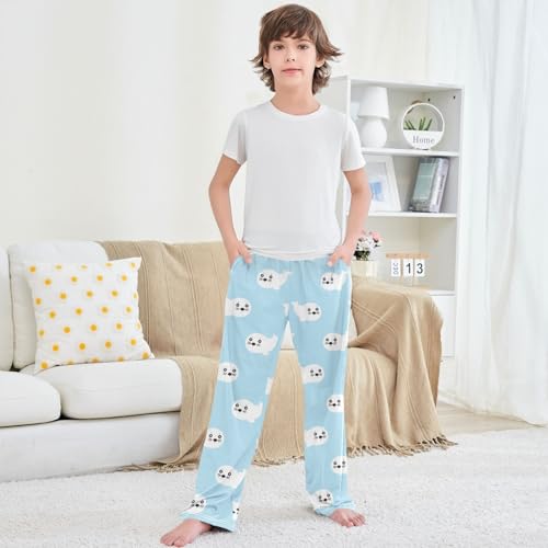 Boy's Pants White Sea Lion Adorable Jogger Pants Elastic Waist Long Bottoms Trousers with Pockets 6-14 Years 5