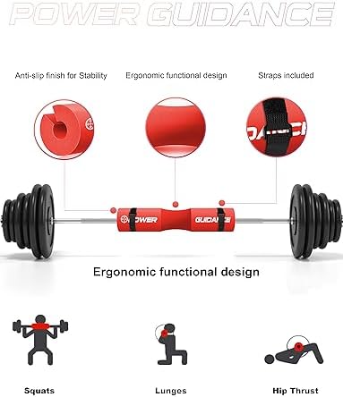 POWER GUIDANCE Barbell Squat Pad - Neck & Shoulder Protective Pad Built-In Velcro Straps and Anti-Skid Points for Squats, Lunges, Hip Thrusts, Weightlifting - Fit Standard and Olympic Bars