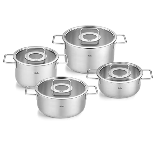 Fissler Pure Collection/Edelstahl-Kochtopfset, 4-teilig, Töpfe mit Glas-Deckel (2 Kochtöpfe,2 Bratentöpfe), MADE IN GERMANY - Induktion