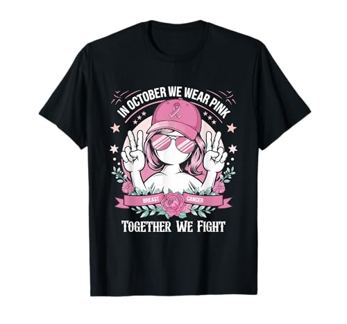 Together We Fight In October We Wear Pink Ribbon Peace T-Shirt