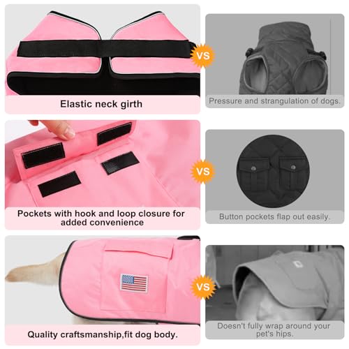 Image of BEAUTYZOO Dog Winter Coat for Giant Large Dogs, Waterproof Canvas Jackets | Warm Fleece Great Dane Sweater, Reflective Cold Weather Coats, Windproof Blanket Clothes for Female Male Doggie, Pink XXL