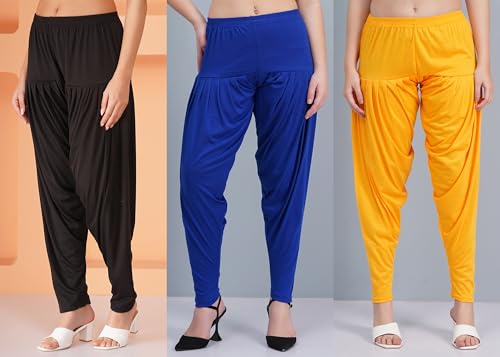 Image of Buy That Trendz Combo Offer (Pack of 3) Cotton Viscose Lycra Dhoti Patiyala Salwar Harem Bottoms Pants for Womens (White, Maroon, Black)
