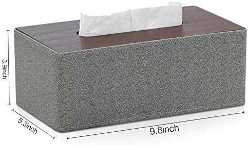 Tissue Box Cover Rectangular PU Leather Facial Tissue Dispenser Box Holder for Dresser Bathroom Decor (Grey)